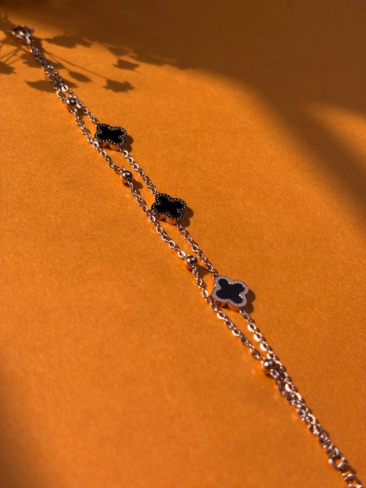 18kt Rose Gold Plated Black Clover Bracelet